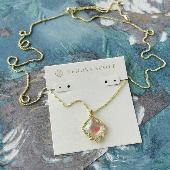 Kendra Scott Kacey Gold Dichroic Glass Long Pendant Necklace New w/dust bag - Picture 2 of 3